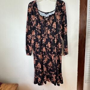 Kojooin  Long sleeve Brown/Black Floral Tiered Dress Size XL